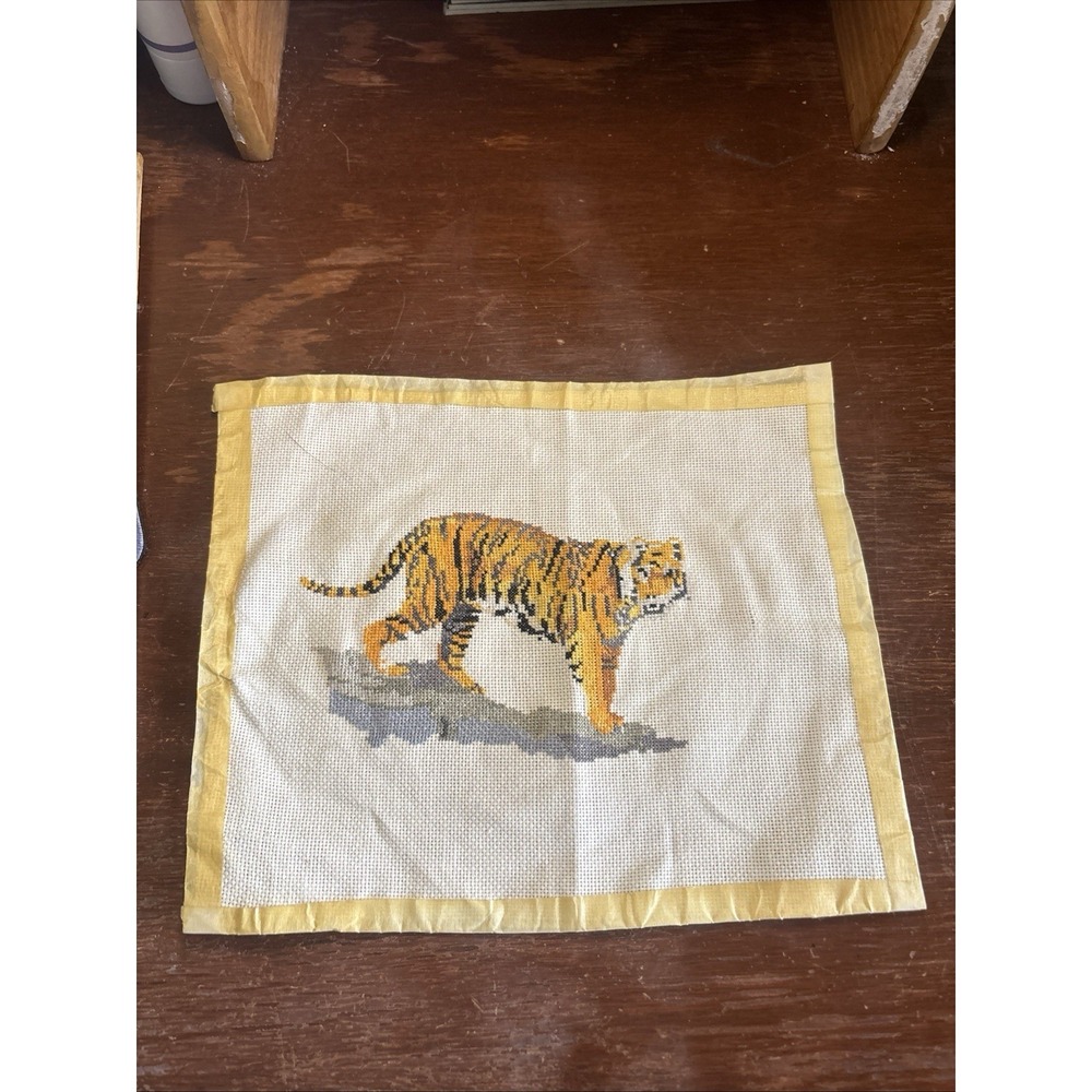 Tiger Cross stitch Completed, NOT Framed Handmade Sewing Art